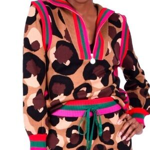 Stylish Leopard Print Sweater with Red Accents